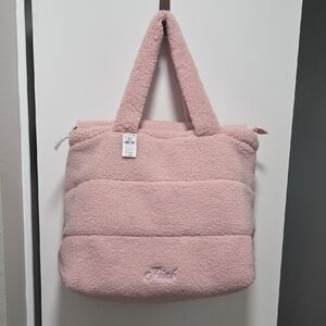 PINK Victoria's Secret Plush Sherpa Tote Bag - Light Pink